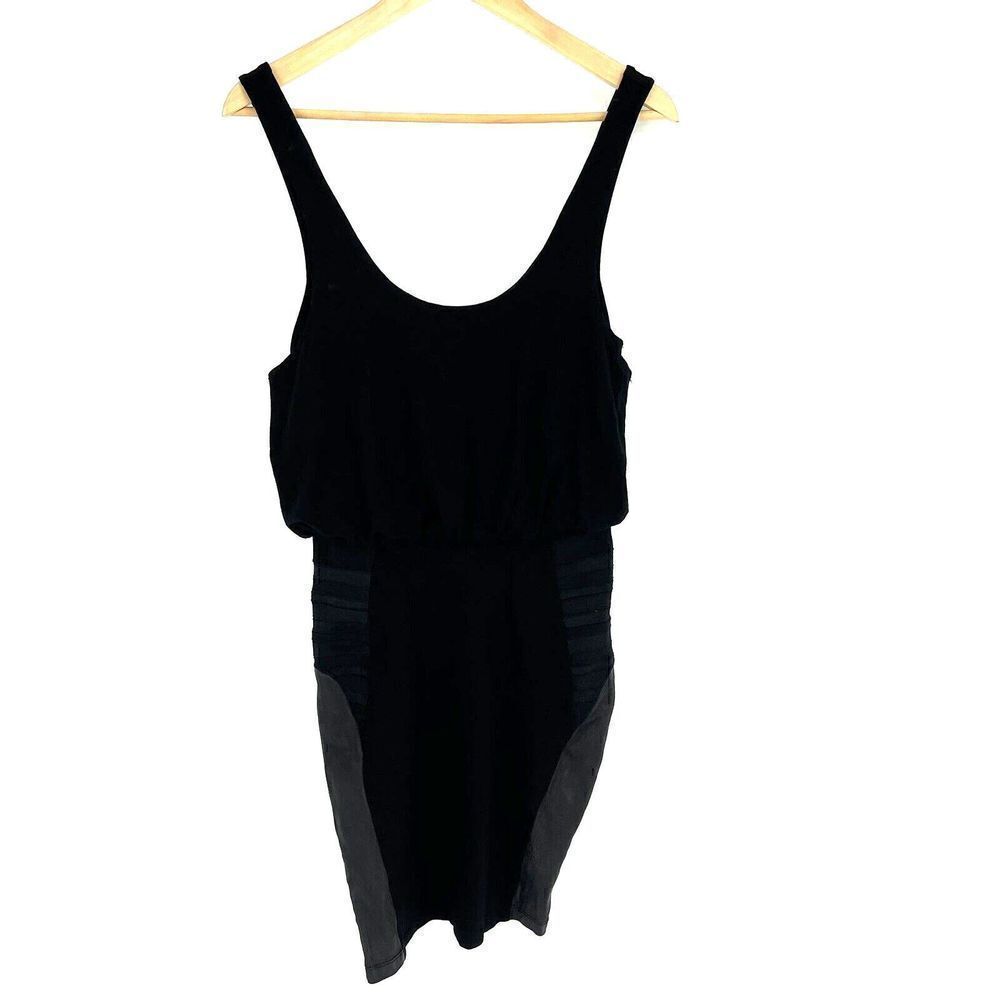 Alice + Olivia Dress Size 4 Black Nicky Blouson Sheath Leather Panel Sleeveless